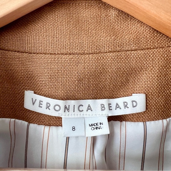 VERONICA BEARD | Milani Cropped Linen Blazer Jacket Camel Tan Size 8 - Picture 7 of 13